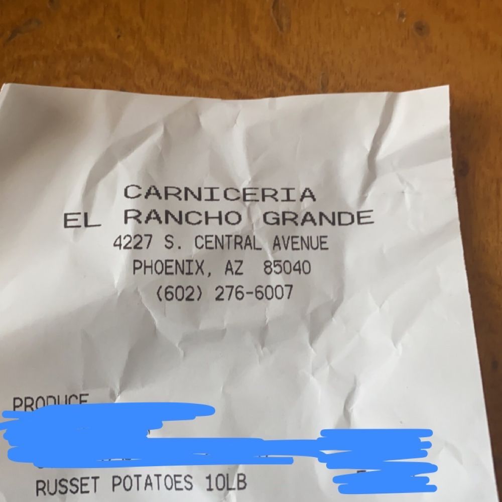 Carnicerias Rancho Grande - a receipt on a table - Grocery Near Me - Phoenix, Arizona Carnicerias Rancho Grande - a receipt on a table - Grocery Near Me - Phoenix, Arizona