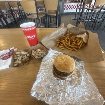 Five Guys - Burger combo with Cajun Fries and salted peanuts and tea! - Burgers Near Me - Austin, Texas