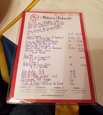 Menu photo 5 Le Relais de l'Entrecôte Paris, 75 Menu photo 5 Le Relais de l'Entrecôte Paris, 75