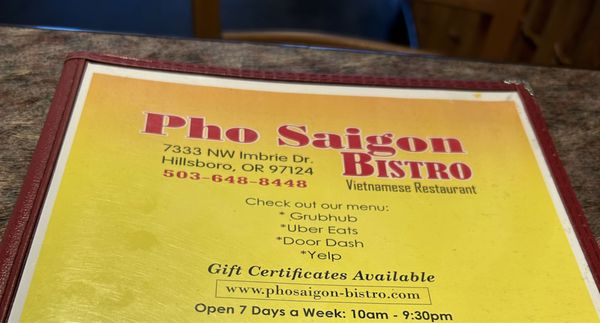 Menu photo 1 Pho Saigon Bistro Hillsboro, OR Menu photo 1 Pho Saigon Bistro Hillsboro, OR