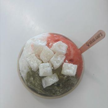 Ululani's Hawaiian Shave Ice - Coconut, green tea (matcha), and guava keiki size shave ice with mochi - Desserts Near Me - Plano, Texas Ululani's Hawaiian Shave Ice - Coconut, green tea (matcha), and guava keiki size shave ice with mochi - Desserts Near Me - Plano, Texas