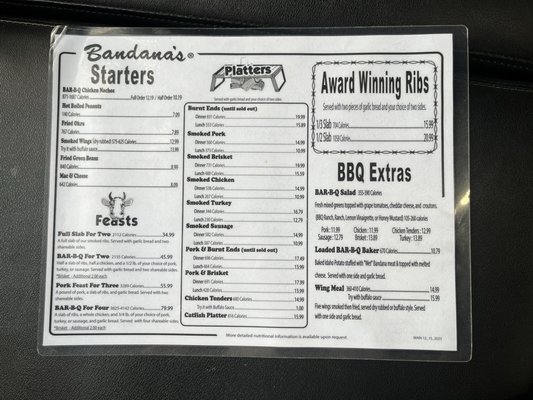 Menu photo 1 Bandana's Bar-B-Q - St. Joseph Saint Joseph, MO Menu photo 1 Bandana's Bar-B-Q - St. Joseph Saint Joseph, MO