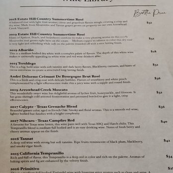 Arrowhead Creek Vineyards - Bottle menu - Wine Tasting Room Near Me - Stonewall, Texas