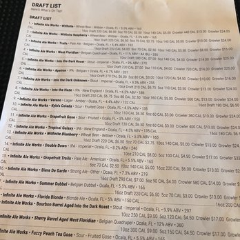 Infinite Ale Works - Menu - Breweries Near Me - Ocala, Florida