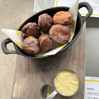 Lucy's - Lemon Lavender 'Donuts'. These are fritters posing as donuts. - New American Near Me - Auburn, Alabama