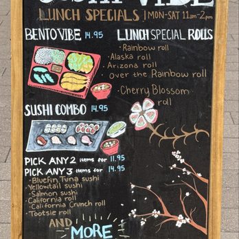 Sushi Vibe - Sandwich board with lunch details in front of the restaurant - Sushi Bars Near Me - Phoenix, Arizona Sushi Vibe - Sandwich board with lunch details in front of the restaurant - Sushi Bars Near Me - Phoenix, Arizona