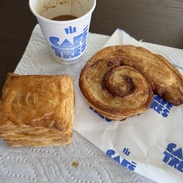 Cortadito coffee, Moreno (cinnamon and sugar) swirl pastry, guava and cheese filled pastry