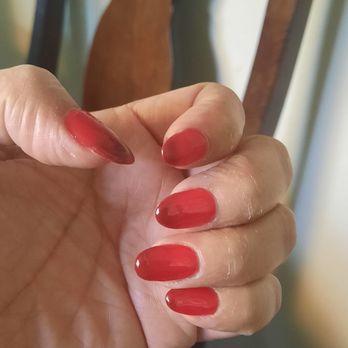 AJ Nails Spa - Acrylic set,  it has a red ombre look that was hard to capture in a picture but the nail tech did a great job - Nail Salons Near Me - Vacaville, California
