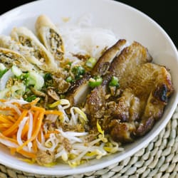 Mai Viet - Our Grilled Chicken Vermicelli Noodle Salad combines with delicious Spring Rolls, fresh herbs & salad is super healthy!