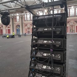 London Speaker Hire - Worlds largest inflatable assault course at Alexandra Palace with sound, lighting and FX provided by London Speaker Hire.