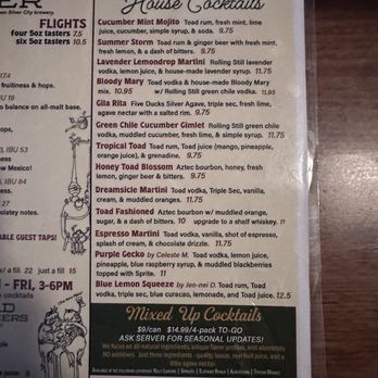 Little Toad Creek Brewery - House Cocktail List - Breweries Near Me - Las Cruces, New Mexico Little Toad Creek Brewery - House Cocktail List - Breweries Near Me - Las Cruces, New Mexico
