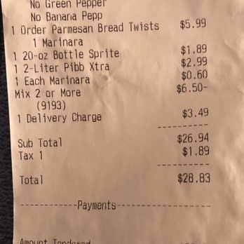 Domino's Pizza - the receipt for the pizza - Pizza Near Me - McDonough, Georgia