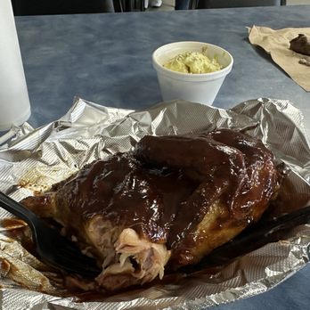 J-MACK BBQ - Half Chicken ( fell off the bone) with Potato Salad (sauce was great) - Barbeque Near Me - Gilbertsville, Kentucky J-MACK BBQ - Half Chicken ( fell off the bone) with Potato Salad (sauce was great) - Barbeque Near Me - Gilbertsville, Kentucky