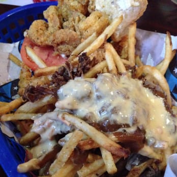 Dot Coffee Shop - Shrimp, crafish, chillie cheese fries, on a pappas burger. - American Near Me - Houston, Texas