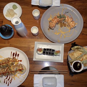 Chomp Rockin' Sushi - Tornado Roll , House Hot Sake, Philly Roll, Rainbow Roll, and tempura - Sushi Bars Near Me - Fullerton, California Chomp Rockin' Sushi - Tornado Roll , House Hot Sake, Philly Roll, Rainbow Roll, and tempura - Sushi Bars Near Me - Fullerton, California