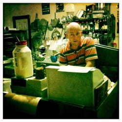 New Haven Pizza Shoppe - A surprised Blaine realizes his photo is being taken... he makes all the pizzas at his awesome Shoppe.