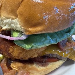 The Cowboy Burger - a BBQ Onion Ring Bacon Cheeseburger