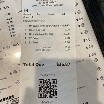The Coconut River Park - Receipt - Thai Near Me - Sacramento, California The Coconut River Park - Receipt - Thai Near Me - Sacramento, California