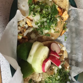 Taqueria Ramirez - Grilled Chicken taco and Fish taco with lime wedges and cucumber slices - Mexican Near Me - Florence, Kentucky