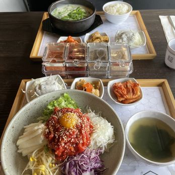 Bap.Zip - The order altogether (both came with side dishes; bibimbap came with seaweed soup) - Korean Near Me - Markham, Ontario