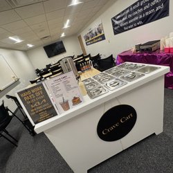 Crave Cart - Check out our mini pancake and coffee bar setup ! Pictured is a Corporate event at Kia dealership .