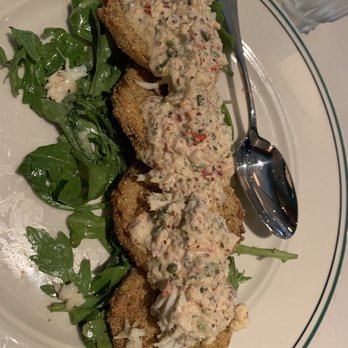 Grace's - Fried Green tomatoes with lump crab topping. - American Near Me - Houston, Texas Grace's - Fried Green tomatoes with lump crab topping. - American Near Me - Houston, Texas