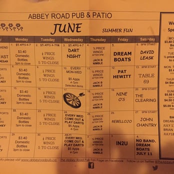 Abbey Road Pub & Patio - June's Schedule. - Pubs Near Me - Mississauga, Ontario Abbey Road Pub & Patio - June's Schedule. - Pubs Near Me - Mississauga, Ontario
