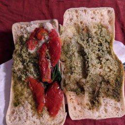 This is how my mozzarella, tomato, and basil sandwich arrived. A bit light on a few of the ingredients.