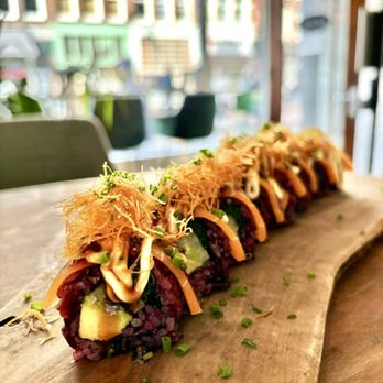 Vegan Sushi Bar - Flambé Salmon. Best sushi roll ever!! - Sushi Bars Near Me - Amsterdam, New Hampshire Vegan Sushi Bar - Flambé Salmon. Best sushi roll ever!! - Sushi Bars Near Me - Amsterdam, New Hampshire