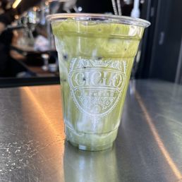 stone ground iced matcha latte with oat milk stone ground iced matcha latte with oat milk