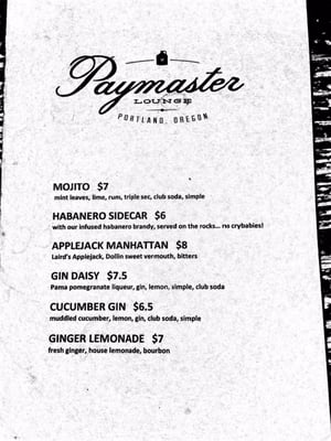 Menu photo 8 Paymaster Lounge Portland, OR