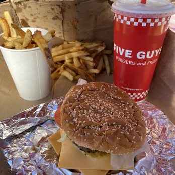 Five Guys - Bacon Burger, Regular Fries, Drink - Hot Dogs Near Me - Rancho Cordova, California