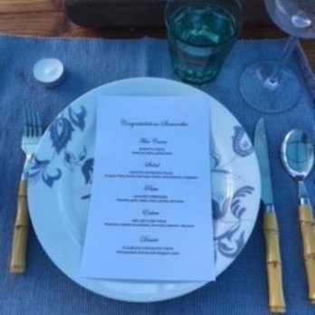 Custom Creations - The menu and place setting Laura put together for us for my sister's bachelorette dinner. - Personal Chefs Near Me - Oakland, California