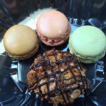 Waterbean Coffee - Coffee, raspberry, and pistachio macarons on top (98 cents) and German chocolate macaron on bottom ($1.50 - give or take). - Coffee & Tea Near Me - Cornelius, North Carolina Waterbean Coffee - Coffee, raspberry, and pistachio macarons on top (98 cents) and German chocolate macaron on bottom ($1.50 - give or take). - Coffee & Tea Near Me - Cornelius, North Carolina