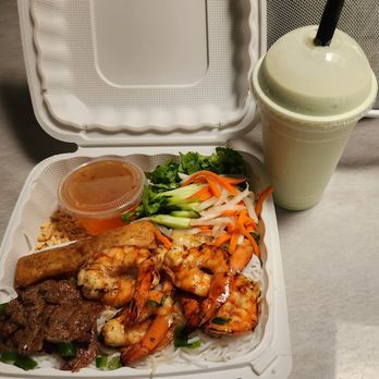 Á Dông Phở & Coffee - Take out: 102. Bún tôm thịt nướng chả giò and avocado smoothie - Noodles Near Me - San Jose, California