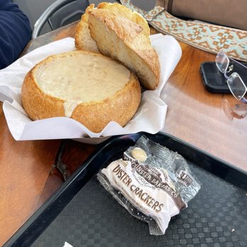Ginochio's Kitchen - Clam and scallop chowder in a toasted bread bowl! - Seafood Near Me - Bodega Bay, California Ginochio's Kitchen - Clam and scallop chowder in a toasted bread bowl! - Seafood Near Me - Bodega Bay, California