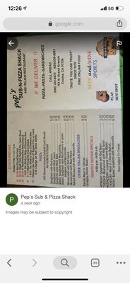 Menu photo 1 Pep's Sub & Pizza Shack Covina, CA
