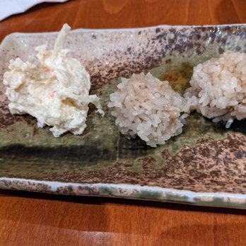 Tsukushi - Course 6. Today's meat dish: Potato salad, shumai with pork (?) wrapped in rice. Good. Interesting shumai variant - Japanese Near Me - New York, New York