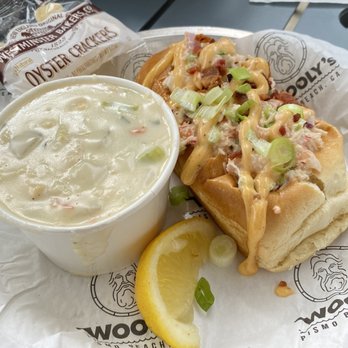 Wooly's - Sea food roll was delicious, and a cup of the clam chowder just perfect - Seafood Near Me - Pismo Beach, California Wooly's - Sea food roll was delicious, and a cup of the clam chowder just perfect - Seafood Near Me - Pismo Beach, California