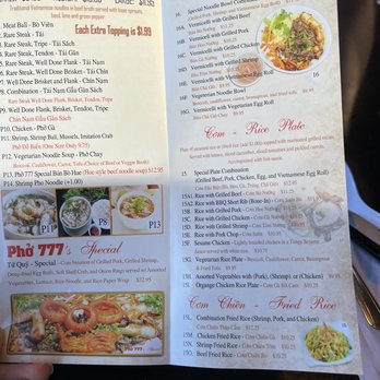 Pho 777 - a menu for a chinese restaurant - Vietnamese Near Me - Aurora, Colorado
