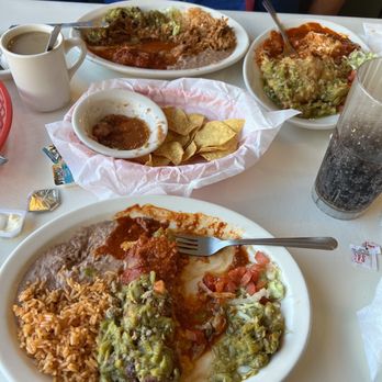 Mary & Tito's - Large Combination Plate, Carne Adovada Plate With Beans And Rice & Carne Adovada Mexican Turnover - New Mexican Cuisine Near Me - Albuquerque, New Mexico