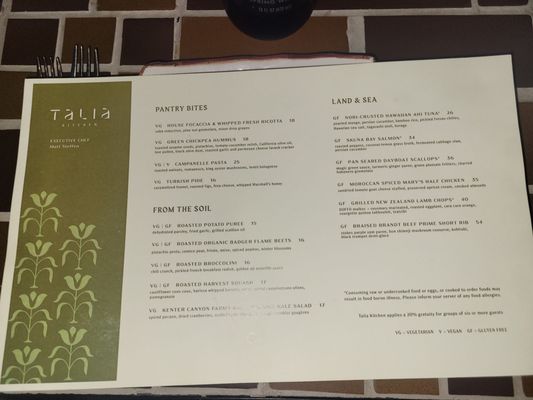 Menu photo 1 Talia Kitchen Murrieta, CA