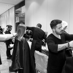 Fabio Colucci - The House of Hair - Team working backstage at the Aveda Global artist show in Venice #temafabiocolucci