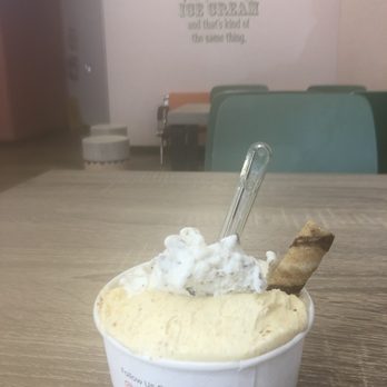 Milano Gelato Ice Cream - 2 scoops (4.99) inside at table. - Gelato Near Me - Concord, California