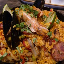 Tierra Colombia - Seafood paella, flavorful, hot and a large amount, my greedy ass couldn't finish it that's how big it was lol.