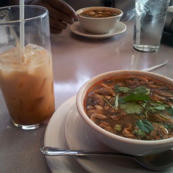 Thai Café - Tom Yum soup with chicken and the Thai iced tea - Thai Near Me - Springfield, Virginia