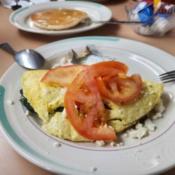 Big Lake Family Restaurant - Spinach feta omelet. Hashbrowns on the way. Chose pancake instead of toast.