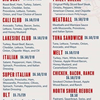 Lakeside Subs - Menu page 1 - Sandwiches Near Me - Lago Vista, Texas