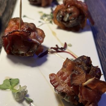 The Shaker & Vine - Dates wrapped with blue cheese and bacon with honey drizzle. - Wine Bars Near Me - Schenectady, New York