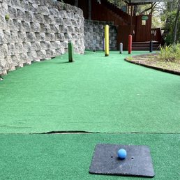 a blue ball on a green course a blue ball on a green course